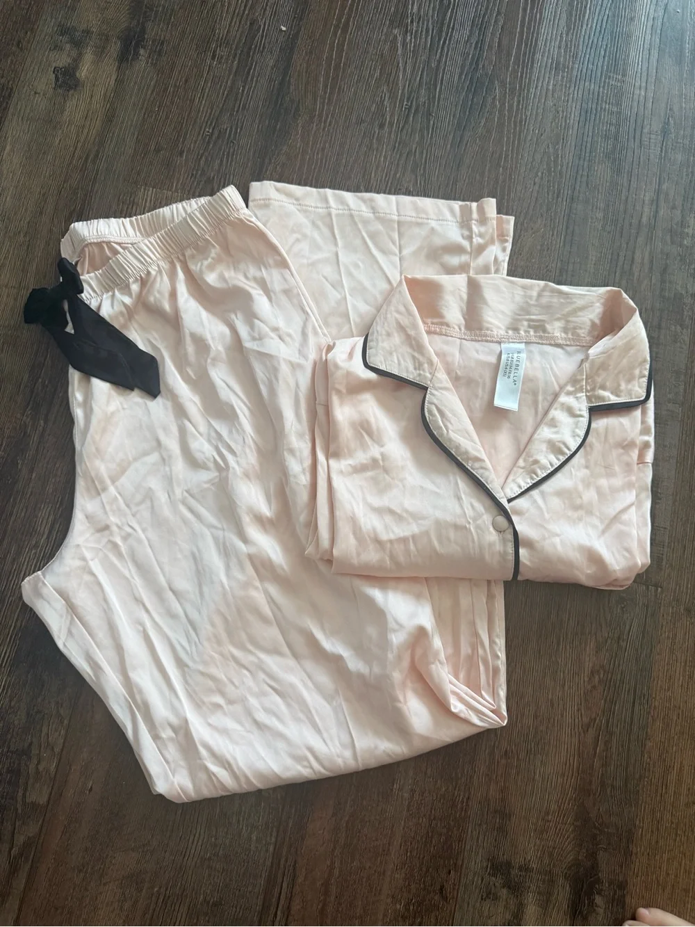 Bluebella Blush Satin Pajama Set with Black Piping
